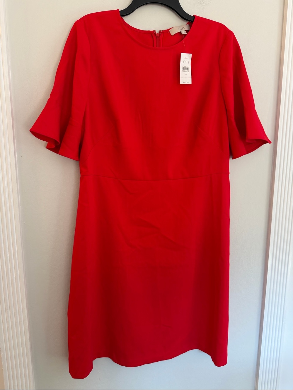 LOFT Red Flutter Sleeve Dress Size 14 NWT